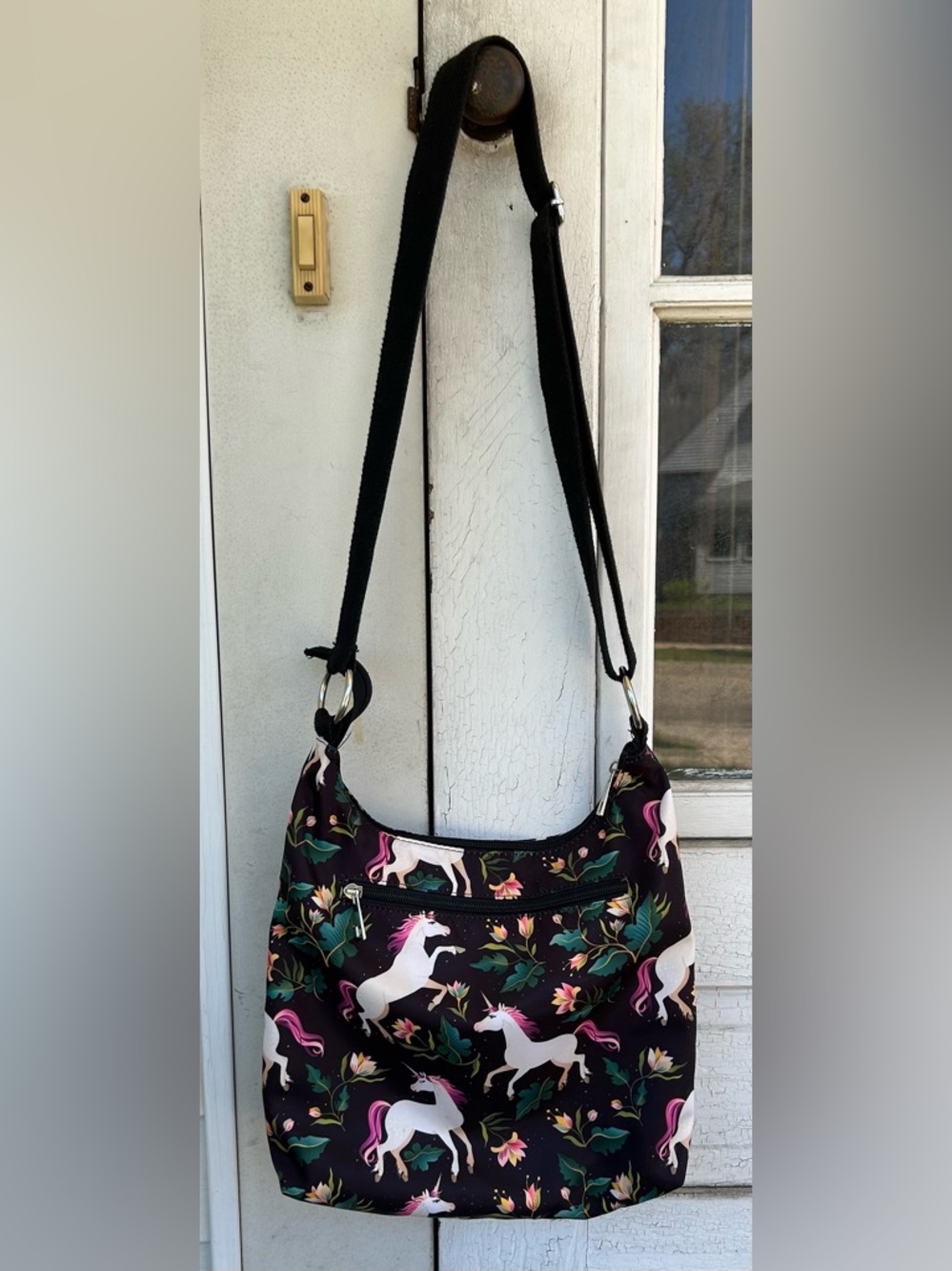 Dark Floral Unicorn Shoulder Bag